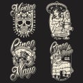 Monochrome stickers set with Mexican symbols