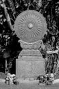 Monochrome Stone boundary markers Thai style silver carving art on temple wall , Wat Srisuphan ,Chiang Mai, Thailand Royalty Free Stock Photo