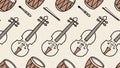 Monochrome String and Percussion Instruments Outline Pattern, vector design Generative AI Royalty Free Stock Photo