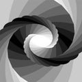 Monochrome Striped Vortex Shimmering from Black to White Tones and Converging to the Center. Optical Illusion of Depth and