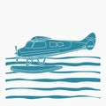 Monochrome Style Side View Pontoon Plane Vector Illustration Royalty Free Stock Photo