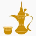 Monochrome Style Traditional Arab Coffee Vector Illustration