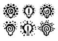 Monochrome stylized lightbulbs logotypes set, new idea and solution abstract symbol, flat bright cartoon incandescent Royalty Free Stock Photo