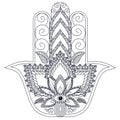 Monochrome stylized ornamental hamsa for logo, for tattoo, for machindi