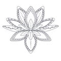 Monochrome stylized ornamental lotus flower for logo, for tattoo, for machindi