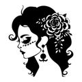 monochrome Sugar woman skull with flower Royalty Free Stock Photo