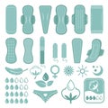 Monochrome symbols of feminine care and hygiene. Pictures for labels or badges design