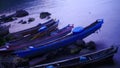 Monochrome tone of boats at the dusk in Toba Lake, North Sumatra, Indonesia. Royalty Free Stock Photo