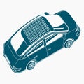 Monochrome Top View Solar Electric Car Vector Illustration