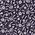 Monochrome Traditional Chintz Floral Vector Seamless Pattern. Black and White Classic Background Royalty Free Stock Photo