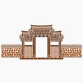 Monochrome Traditional Open Korean Hanok Gate Vector Illustration