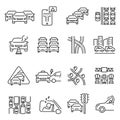 Monochrome traffic jam line icon set vector illustration automobile crash, freeway daily driving