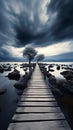 Monochrome tranquility, Fishing jetty captured in timeless black and white simplicity