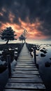 Monochrome tranquility, Fishing jetty captured in timeless black and white simplicity