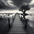 Monochrome tranquility, Fishing jetty captured in timeless black and white simplicity