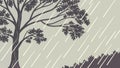 Monochrome Tree in Heavy Rainfall Vector Illustration, vector design Generative AI Royalty Free Stock Photo