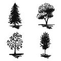Monochrome trees silhouette sketched line art isolated vector