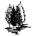 Monochrome trees silhouette sketched line art vector