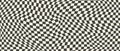 Monochrome trippy checkerboard background. Retro psychedelic checkered wallpaper. Wavy groovy chessboard surface Royalty Free Stock Photo