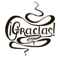 Monochrome typography banner Gracias, means thanks in spanish language, swirls hand drawn lettering