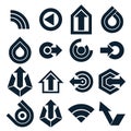 Monochrome vector abstract shapes, different business icons and Royalty Free Stock Photo