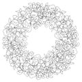 Monochrome vector doodle floral wreath with hand drawn flowers