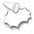 Monochrome vector flat megaphone, bullhorn doodle icon with bubble speech template in comic book style. Pop art Royalty Free Stock Photo