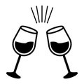 Monochrome vector graphic of two glasses of wine being chinked together in a toast or celebration Royalty Free Stock Photo