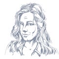 Monochrome vector hand-drawn image, naive young woman making inn Royalty Free Stock Photo