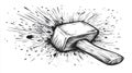 Monochrome Vector Illustration Single Hammer Outline with Starburst on White, Ready for Coloring Royalty Free Stock Photo
