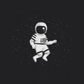 Monochrome vector illustration, t-shirt design, poster. Cartoon astronaut with stars on a dark background. Exploration, adventure