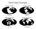 Monochrome vector illustration of Worldmap with names of continents isolated on background. Map of the World and changes