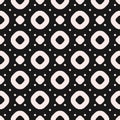Monochrome vector seamless pattern with circles, rings and dots. Royalty Free Stock Photo
