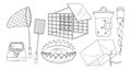 Monochrome Vector Set of Animal Traps. Snares, Leg-hold Traps, And Cage Traps. Mousetrap, Metal Bear Trap