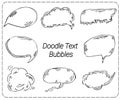 Hand drawn think and talk speech bubbles with love message, greetings and sale ad. Doodle style comic balloon, cloud Royalty Free Stock Photo