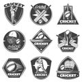 Monochrome Vintage Cricket Sport Labels Set