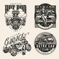 Monochrome vintage custom cars emblems set