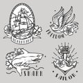 Monochrome vintage maritime prints Royalty Free Stock Photo