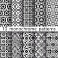 10 monochrome vintage patterns for universal background. Royalty Free Stock Photo