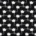 Monochrome White on Black Squiggle Vector Pattern Seamless , Hand Drawn Stripes