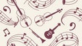 Monochrome Wind and Percussion Instruments Outline Pattern, vector design Generative AI Royalty Free Stock Photo