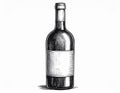 Monochrome Wine Bottle Illustration with Label on White Background Still Life Royalty Free Stock Photo