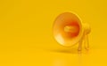 Monochrome yellow single megaphone. Loudspeakers on a yellow background. Conceptual illustration with copy space. 3D rendering