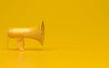 Monochrome yellow single megaphone. Loudspeakers on a yellow background. Conceptual illustration with copy space. 3D render