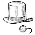 Monocle and top hat sketch Royalty Free Stock Photo