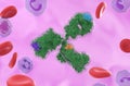 Monoclonal antibodies IgG bioengineered molecules against leukemias, lymphomas and rheumatoid arthritis - closeup view 3d illust