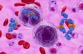Monoclonal antibody treatment in Non-hodgkin lymphoma (NHL) - closeup view 3d illustration