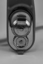 Monocrome macro shot of a tin and can opener Royalty Free Stock Photo