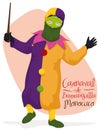 Monocuco Character Performing Traditional Dance in Barranquilla`s Carnival, Vector Illustration