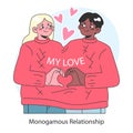 Monogamous relationship. United in exclusive affection, cute interracial